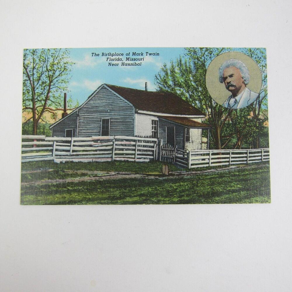 Linen Postcard Birthplace of Mark Twain Florida Missouri Near Hannibal House